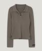 TWEE Sheeran One-Button Collar Ribbed Long Sleeve Knit