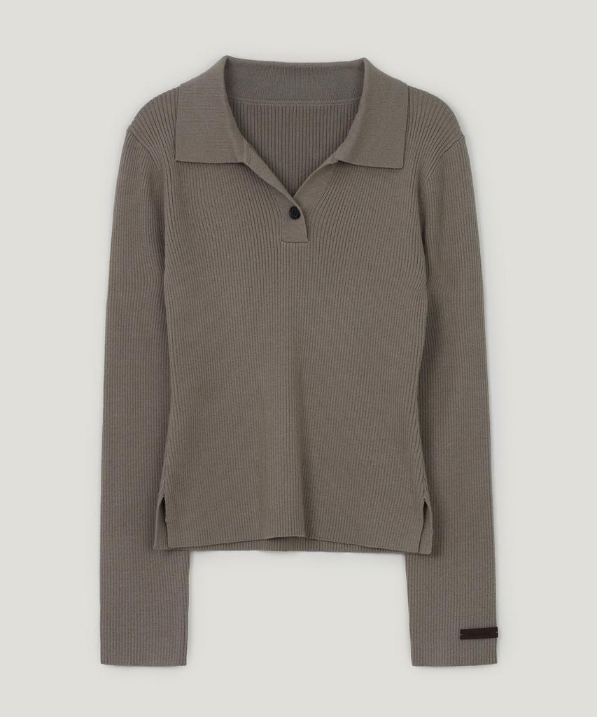 TWEE Sheeran One-Button Collar Ribbed Long Sleeve Knit