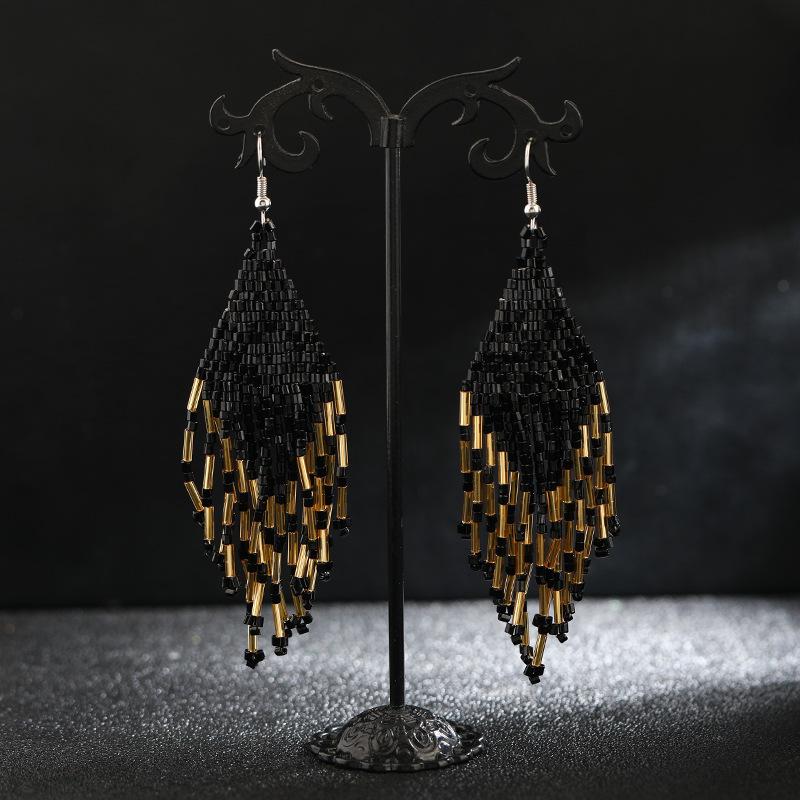 

Популярный нишевый дизайн ромбовидные золотые серьги с бахромой женские серьги с индивидуальностью и темпераментом длинные богемные модные серьги