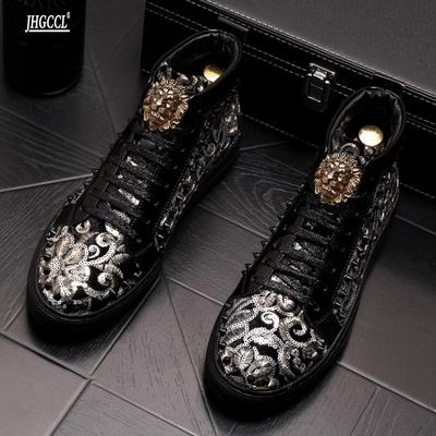Fashion Men's Fashion Casual Short Ankle Boots Spring and Autumn Rivets Luxury High Top Shoes A7
