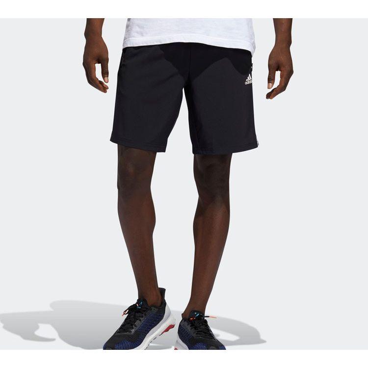 Adidas Essential Striped Logo Elastic Waist Athletic Shorts Men Bottoms Black FT2838