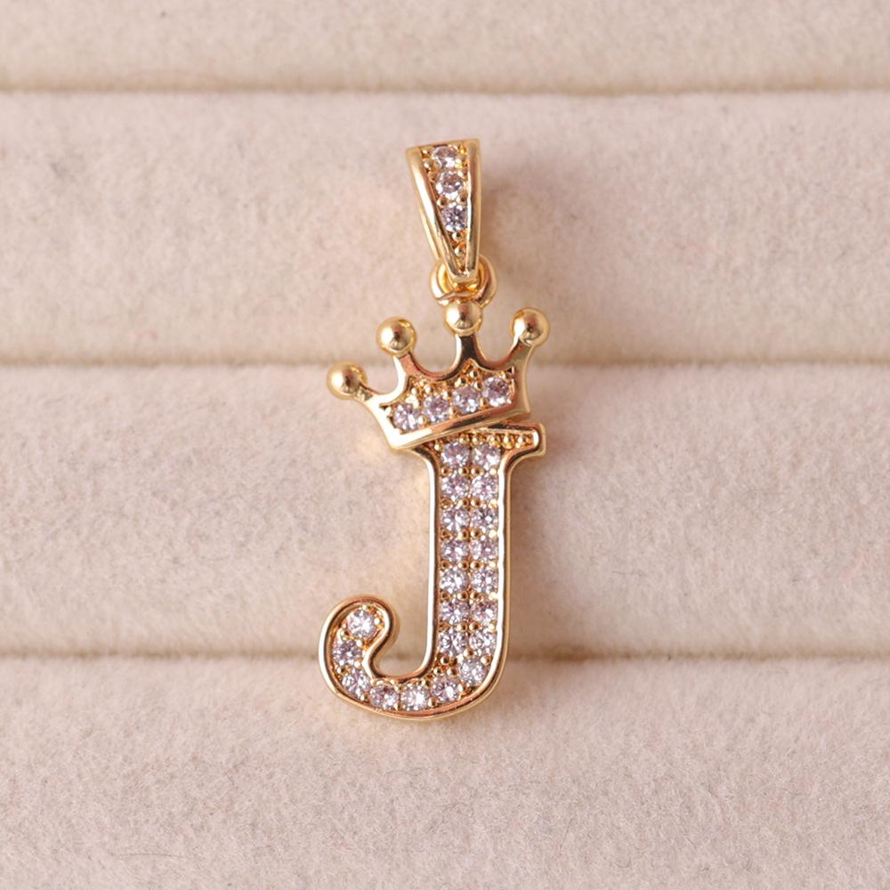 Gold-Plated Crown Rhinestone Letter Pendant Necklace