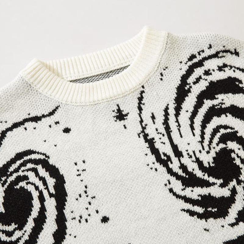 Europäische und amerikanische Herbst- und Winterpullover Y2k-Vintage-Pullover mit plissiertem Spiraldruck und lockeren Löchern