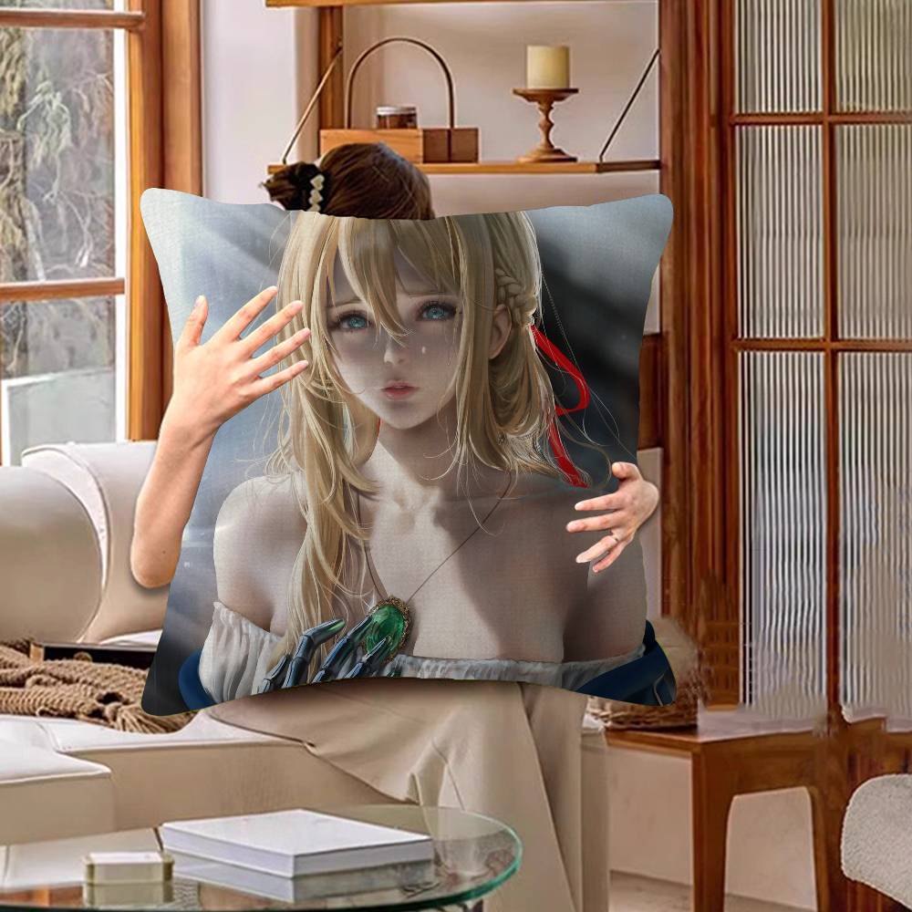 Anime Violet Evergarden Pillow Covers Cartoon Sofa Decorative Home Double-sided Printing Short Plush Cute Cushion Cover