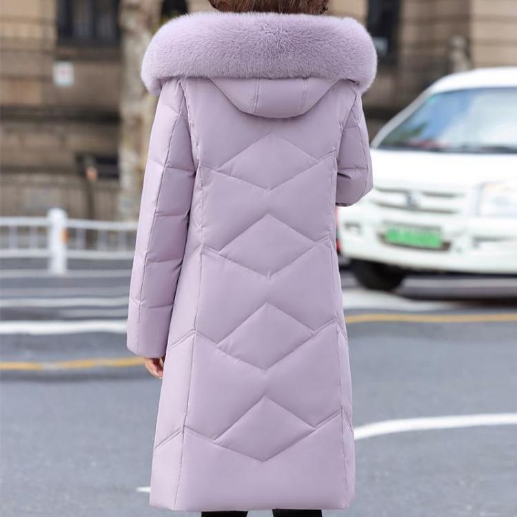 Elegant Vintage Women Down Coat Puffer Jacket Real Fur Collar Thick Warm Winter Plus Size Outerwear Middle Age Long Prakas