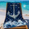 Nautisches Anker Strandtuch Blau karierter Druck Meeres-Themen-Design Schnelltrocknendes Weiches Mikrofaser-Badetuch für Herren Segler Geschenk
