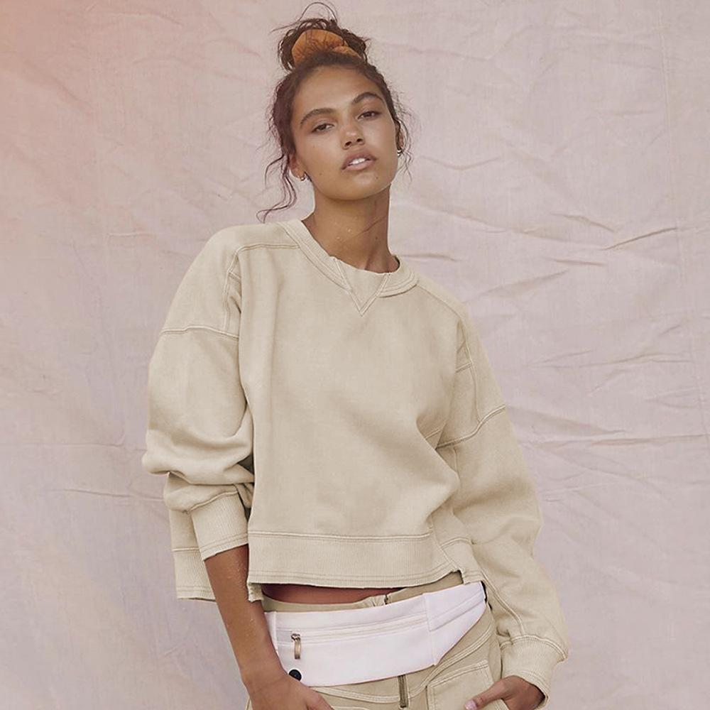 Women s Oversized Cropped Long Sleeve Sweatshirt Crew Neck Casual Streetwear Pullover Top S