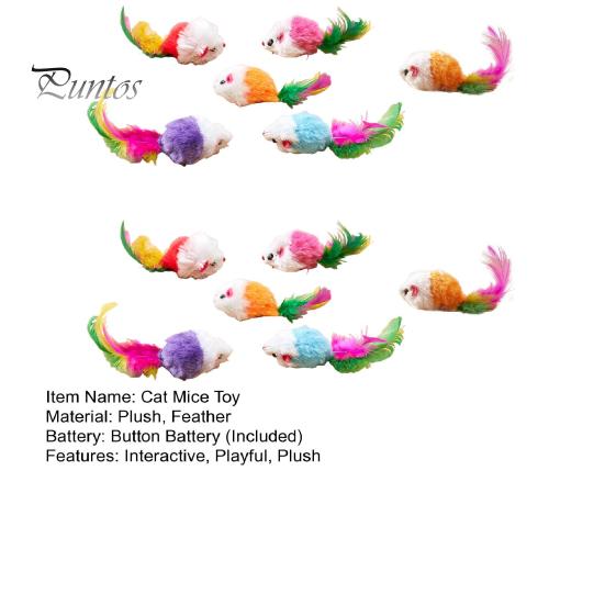 3/5/12Pcs Cat Mouse Toys Faux Fur Cat Mice Toy with Feather Tail Interactive Mini Furry Mouse with Rattle Sounds for Indoor Cat