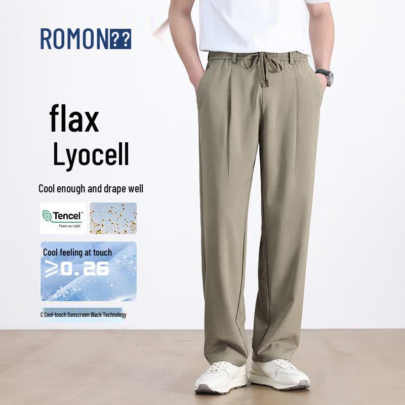 Romon Men's Lyocell Linen Ice Silk Straight Casual Pants