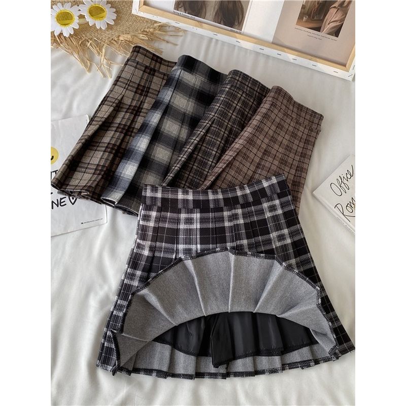 High Waist A- Line Plaid JK Pleated Skirt High Waist Gingham JK Pleated Skirt