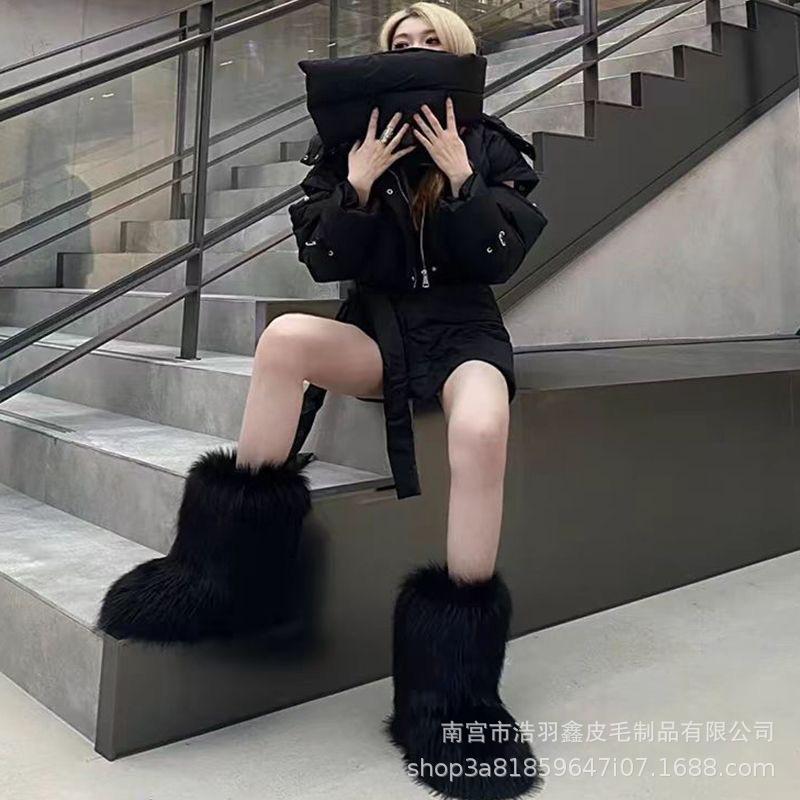 Imitation Raccoon Fur Boots Long Tube Winter Ladies Winter Imitation Fur Fox Fur Snow Boots