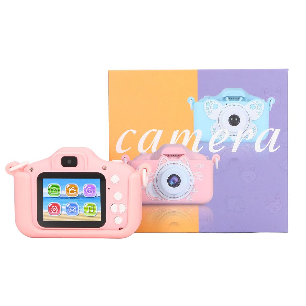 Kids Camera 20MP Pink Cartoon Style Video Recording Easy Operation Child Camera for Photo Game Outdoor