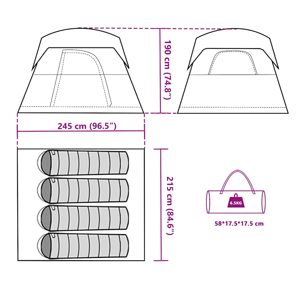 4 Person Camping Tent Green Waterproof