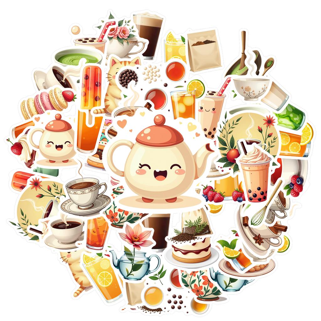 35-70pcs Beverage Dessert Stickers Aesthetic Decals Decoration Phone Luggage Water Bottle Graffiti Sticker School Supplies