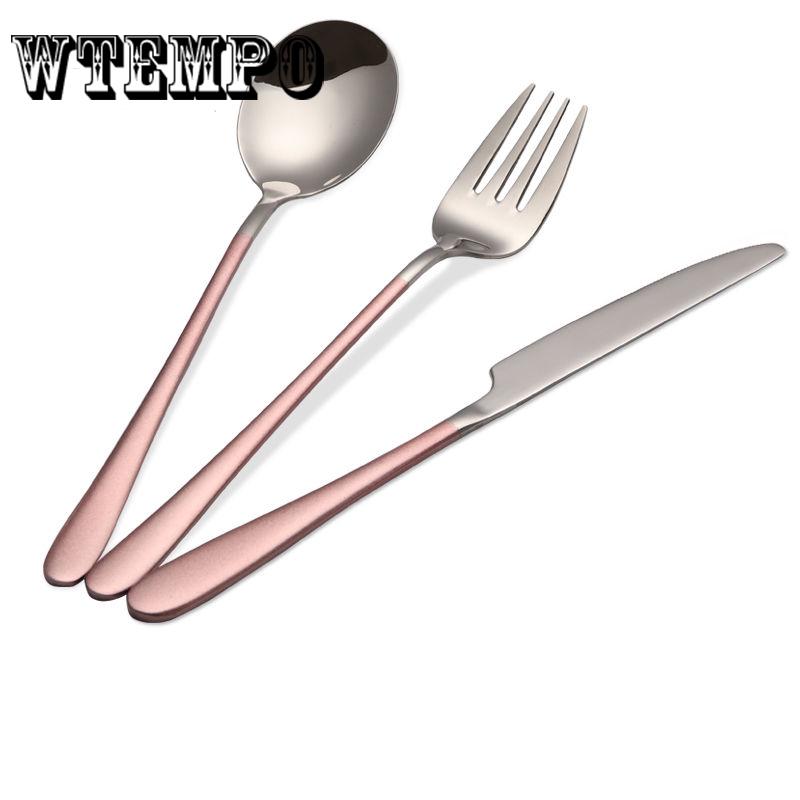 Knife 3pcs/set Stainless Steel Gold Plated Dinnerware Knife Fork Spoon Kit