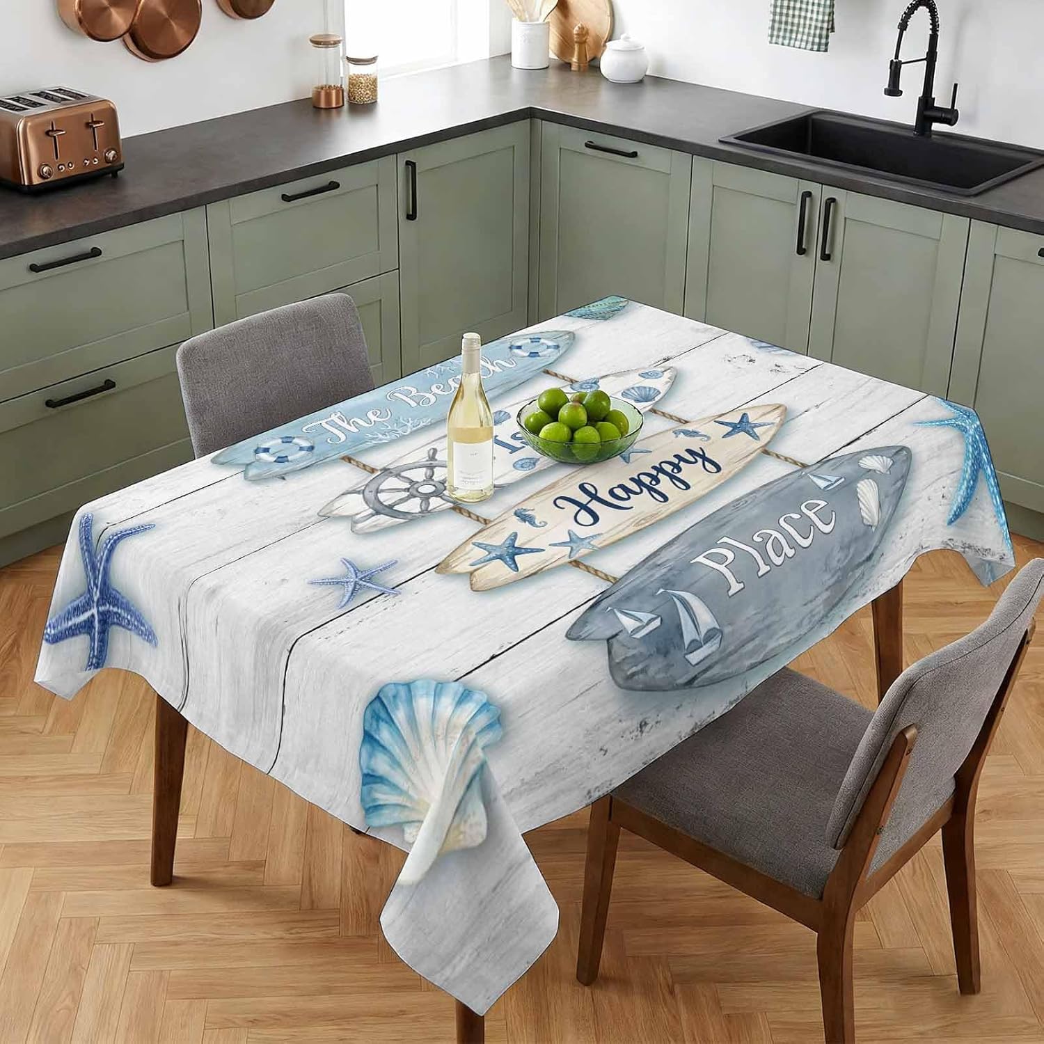 Nappe Rectangle Océan Bleu d'Été Coquillage Étoile de Mer Réutilisable pour Table de Cuisine Salle à Manger Décoration de Mariage Fête de Fête 90x140cm