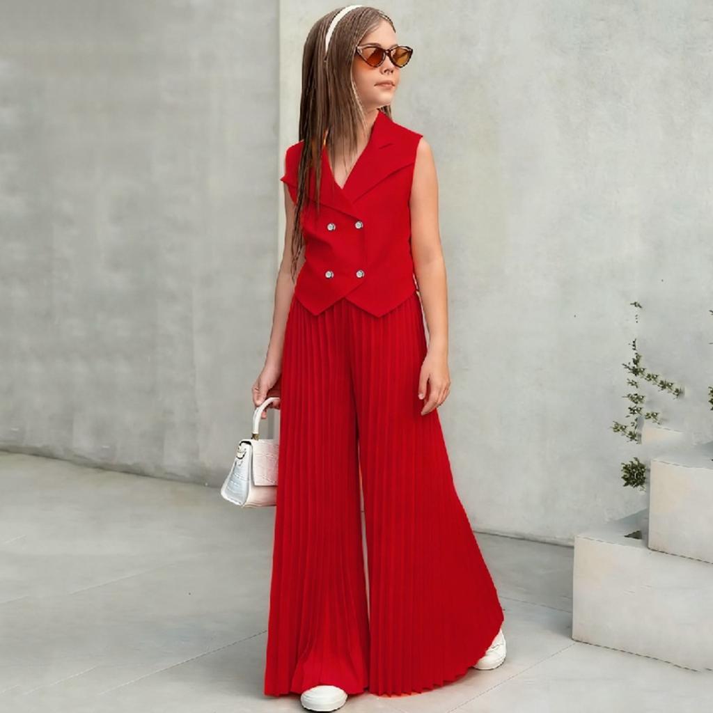 Dívčí top bez rukávů a široké plisované kalhoty Lehký letní outfit pro děti Neformální oblečení