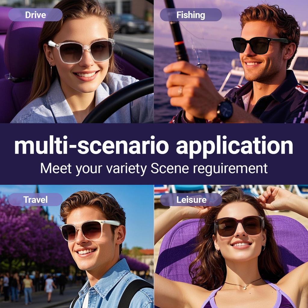 LIGE BWGY500 Translator Smart Sunglasses Answer Calls Wireless Music Player Eyewear AI Voice Assistant UV Protection Anti-Glare
