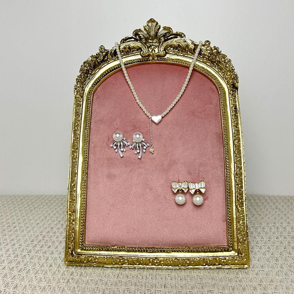 Blumenmuster Fotorahmen Halskettenständer Vertikaler Anhänger Ketten Präsentationsständer Kommode