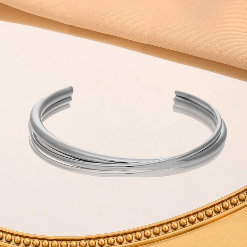 Minimalist Geometric Double-Layer Open Cuff Bracelet Women 18K Gold Plated Titanium Steel Fashion Jewelry