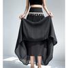 Summer Women Solid Linen Bohemian Ornaments Elastic Long Maxi Holiday Beach Skirt For Girl