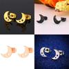 Korean Minimalist Hollow Crescent Moon Earrings - Stainless Steel Studs