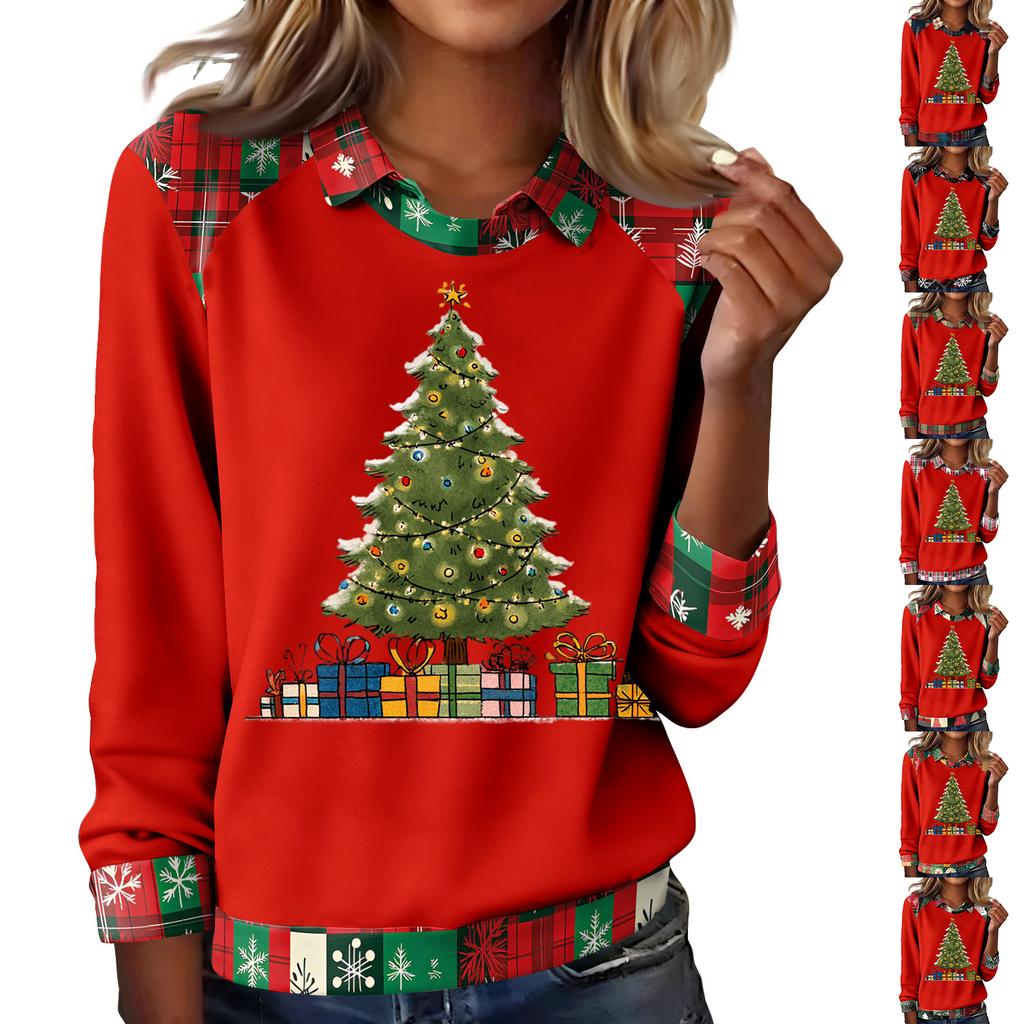 Women's Fashion Christmas Printed Long-Sleeve Pullover Top