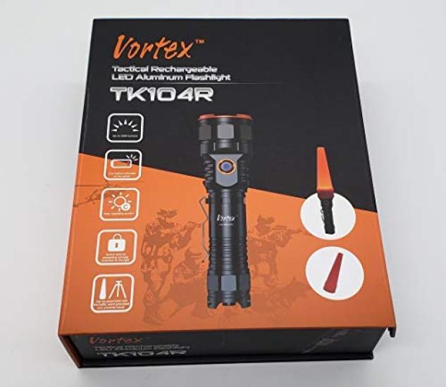 Vortex TK104R Rechargeable 4200 Lumens Button Lock Dimmable High Output LED Traffic Wand Professional Flashlight with Level Charge Indicator &
