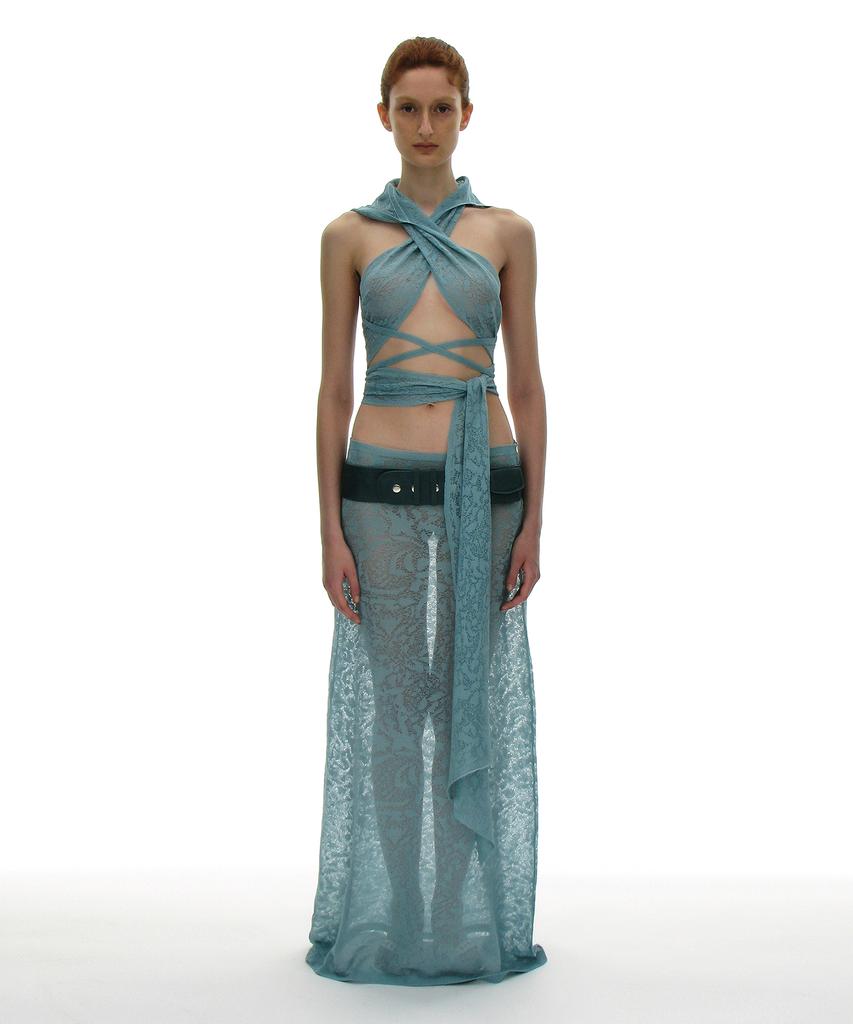 Partimento Woman Crochet Knit Maxi Skirt_Sky