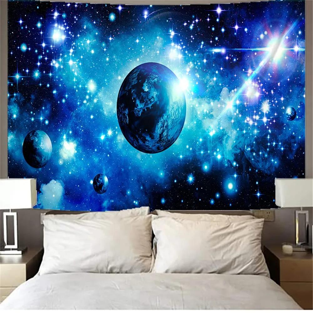 Mysteriöses Universum Weltraum Sternenhimmel Galaxie Kunst Wandteppich Wandbehang Psychedelischer Wandteppich für Schlafzimmer Wohnzimmer Dekoration