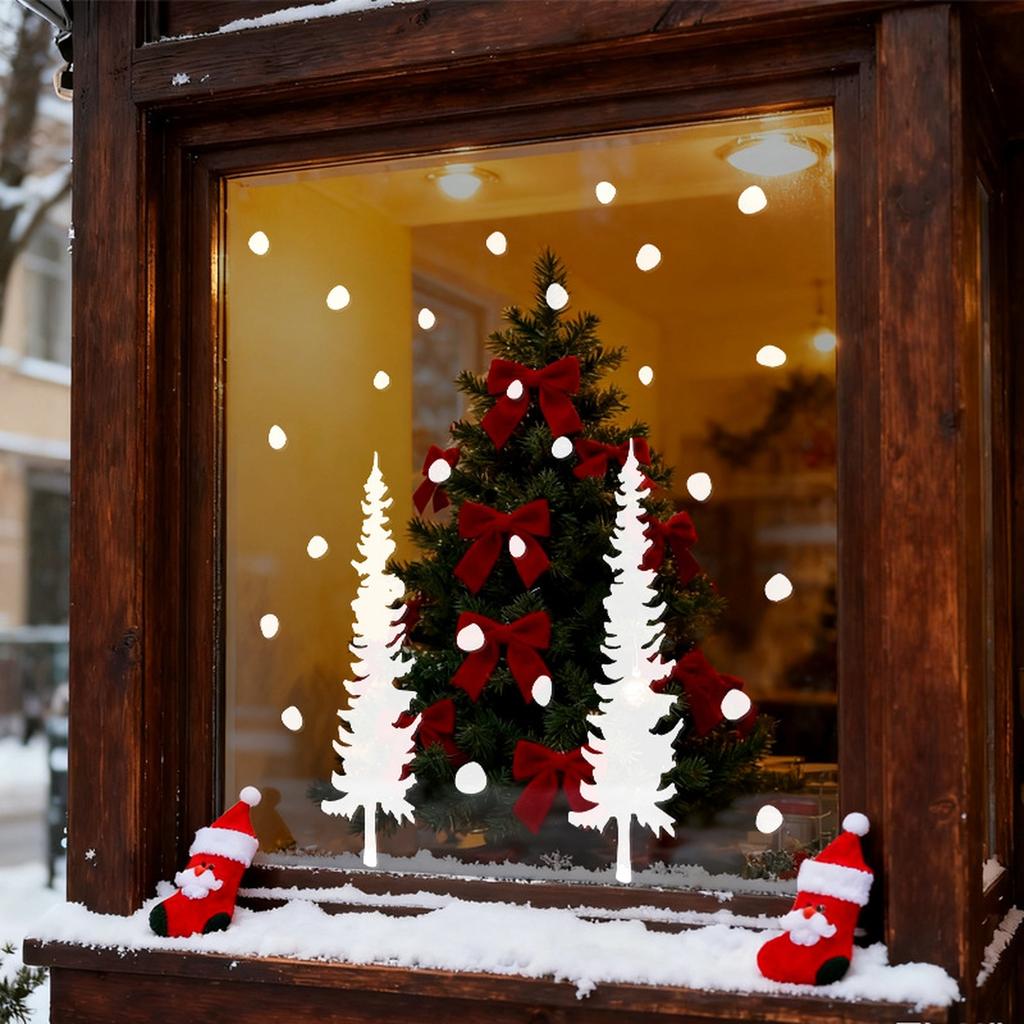 4 Sheets Christmas Window Clings - Double-Sided Static Cling Window Decorations, No Residue Removable PVC Christmas Tree Clings for Home