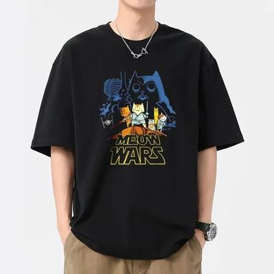 Camiseta Gato Maullido Divertido Hombre 100% Algodón Camiseta Fresca Tops Hip Hop Camisetas Estéticas Oversize con Estampado Gráfico Harajuku
