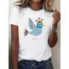 European Size Whimsical Bird Illustration Pure Polyester Women's T-shirt, Comfort Fit