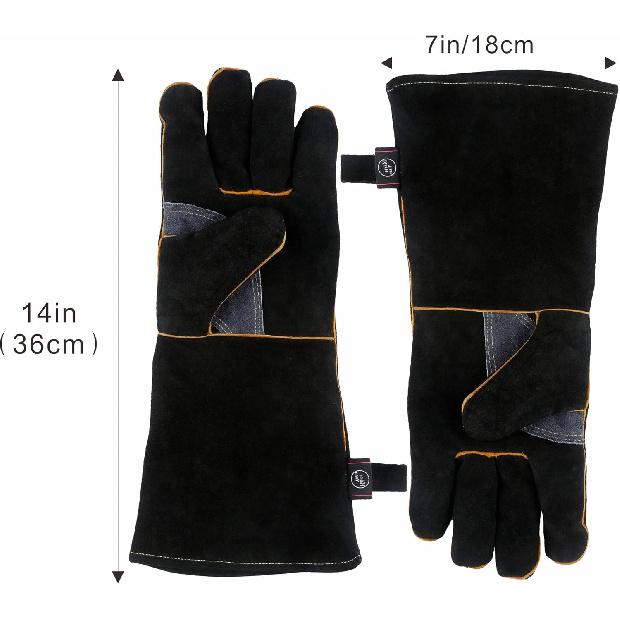 Extreme Heat & Fire Resistant Gloves Leather with Kevlar Stitching,Mitts Perfect for Fireplace, Stove, Oven, Grill, Welding, BBQ, Mig, Pot Holder,
