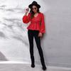BITCED 19 Floral Checkered Chain Floral Checkerboard Printed Long Sleeve Chiffon Shirt for Women Spring and Autumn