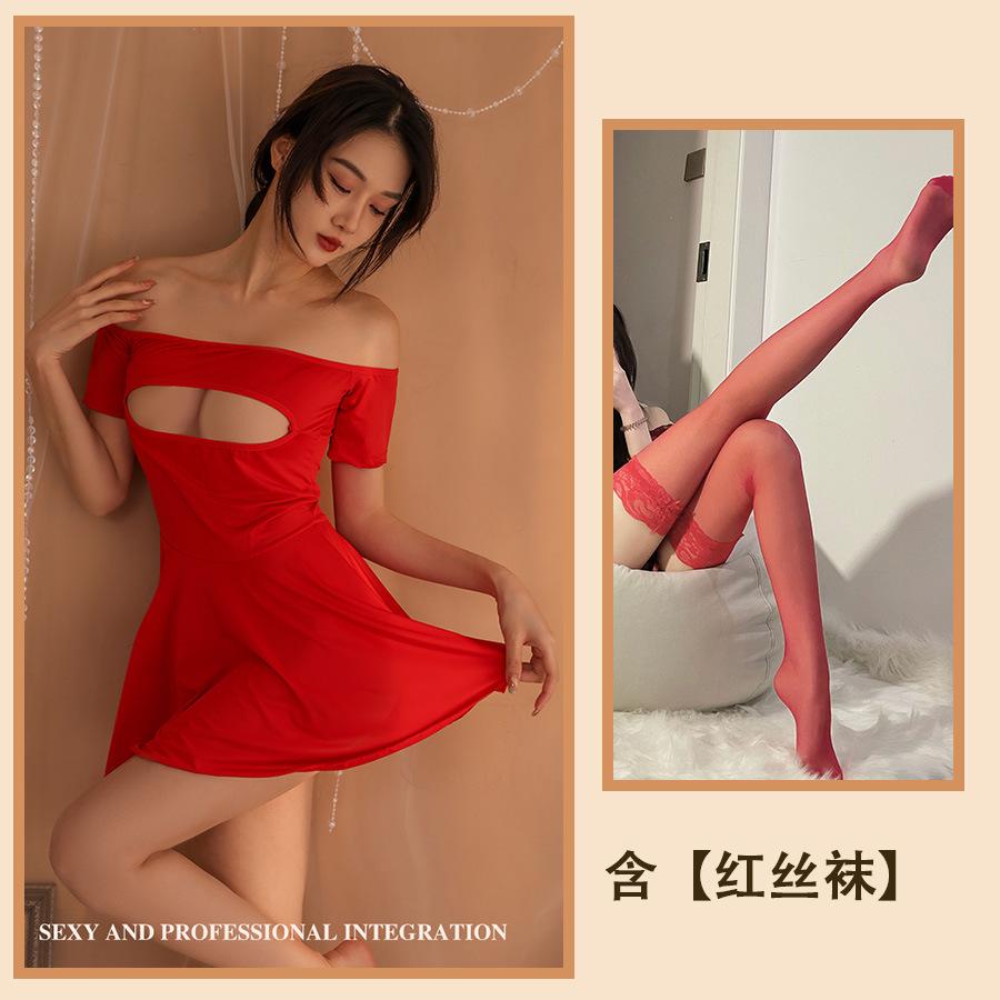 Sexy Underwear Hot Pure Desire Temptation Pajamas Sexy Chest Hollow Nightdress Elastic Tight Body Free Suit
