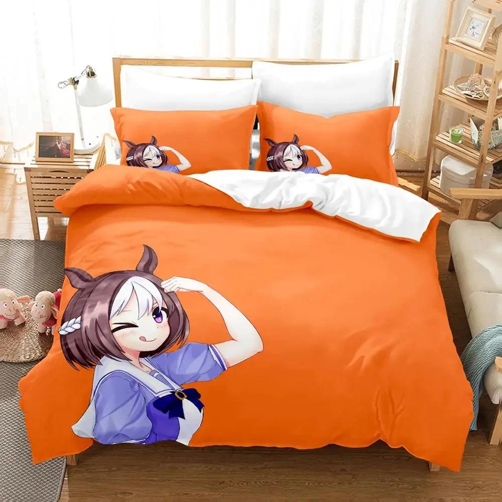Anime Uma musume Prety Derby Beding Set Soft Duvet Cover Bed Linen Set Comfortable Quilt Cover Pilowcase Warm Comforter king Quen Sized Dimensions