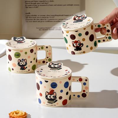 Cană Ceramică cu Capac Aspect Înalt Creativă Drăguță de Uz Casnic pentru Cuplu Cană pentru Apă Cutie Cadou Cană Cadou de Mână
