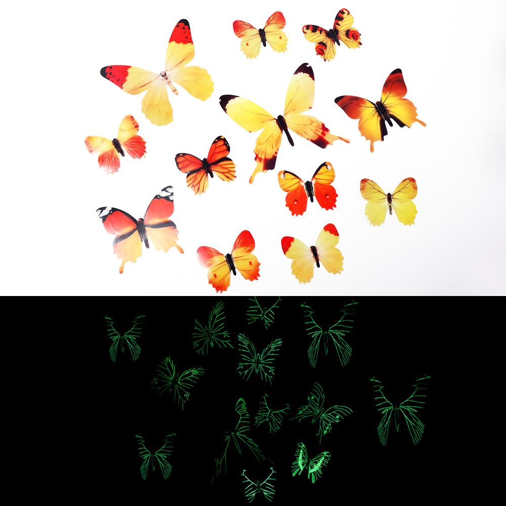 12/36pcs Luminous Butterfly 3D Wall Sticker Bedroom Living Room Window Ceiling Decor Wall Decals Home DIY Glow In Dark Wallpaper