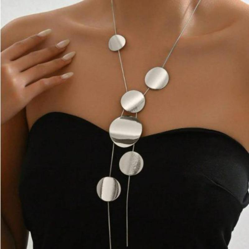 1 collier élégant avec pendentif en forme de serpent, style géométrique, rond, brillant, brossé, irrégulier, fin, long, bijoux pour femmes