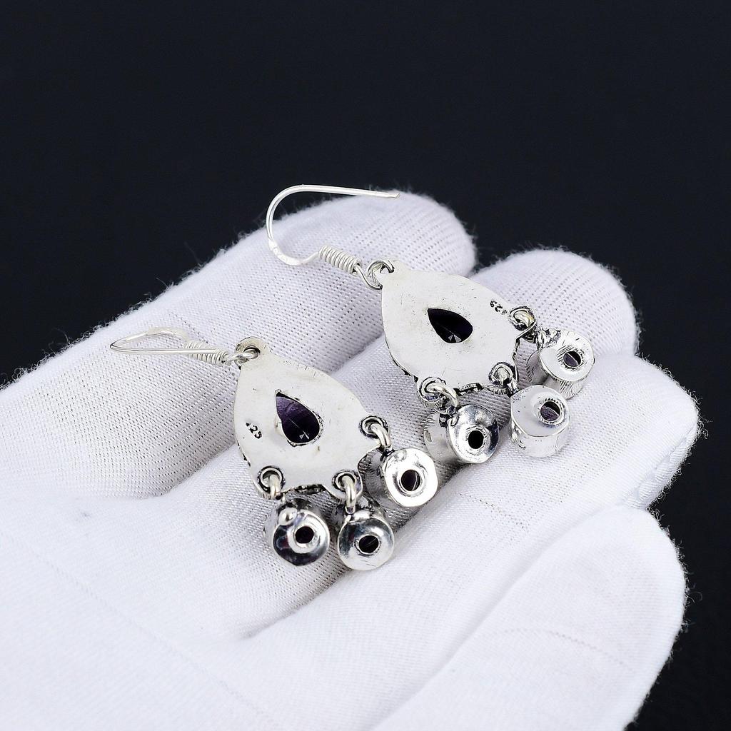 Amethyst Earrings, Gemstone Earring, Antique Amethyst Gemstone Silver Earring, 925 Solid Silver Gemstone Jewelry, Gemstone Earring For Her
