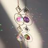 Wind Chime Suncatcher Star Moon, Colorful Beads Plated Hanging Pendant for Garden Decor