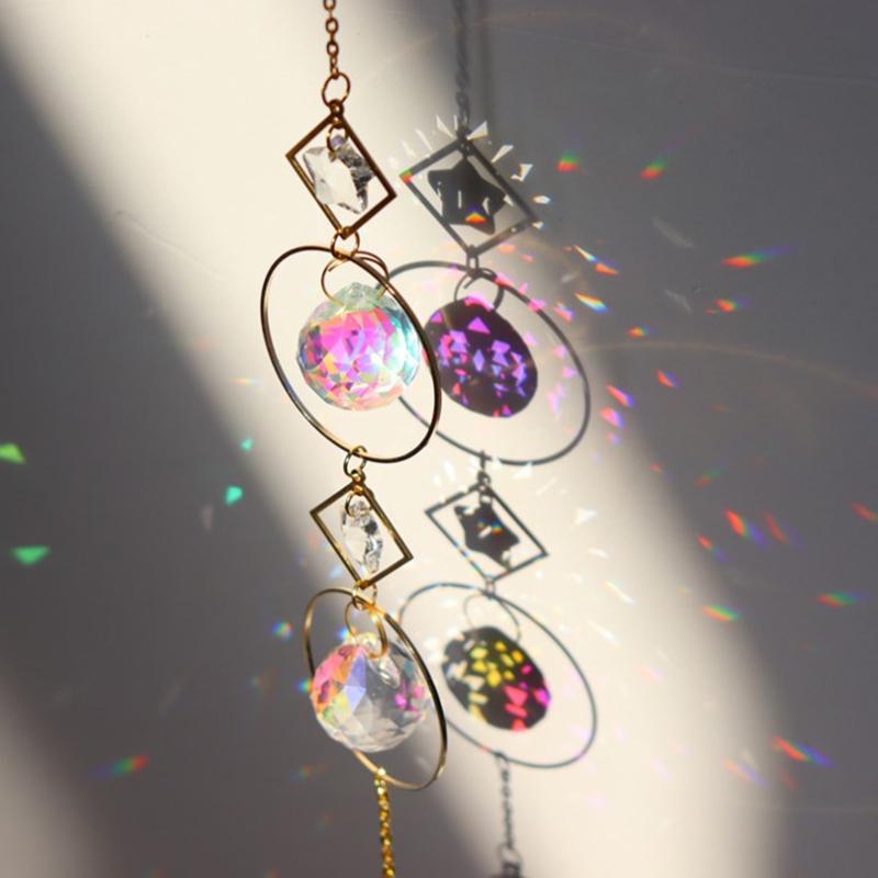Wind Chime Suncatcher Star Moon, Colorful Beads Plated Hanging Pendant for Garden Decor