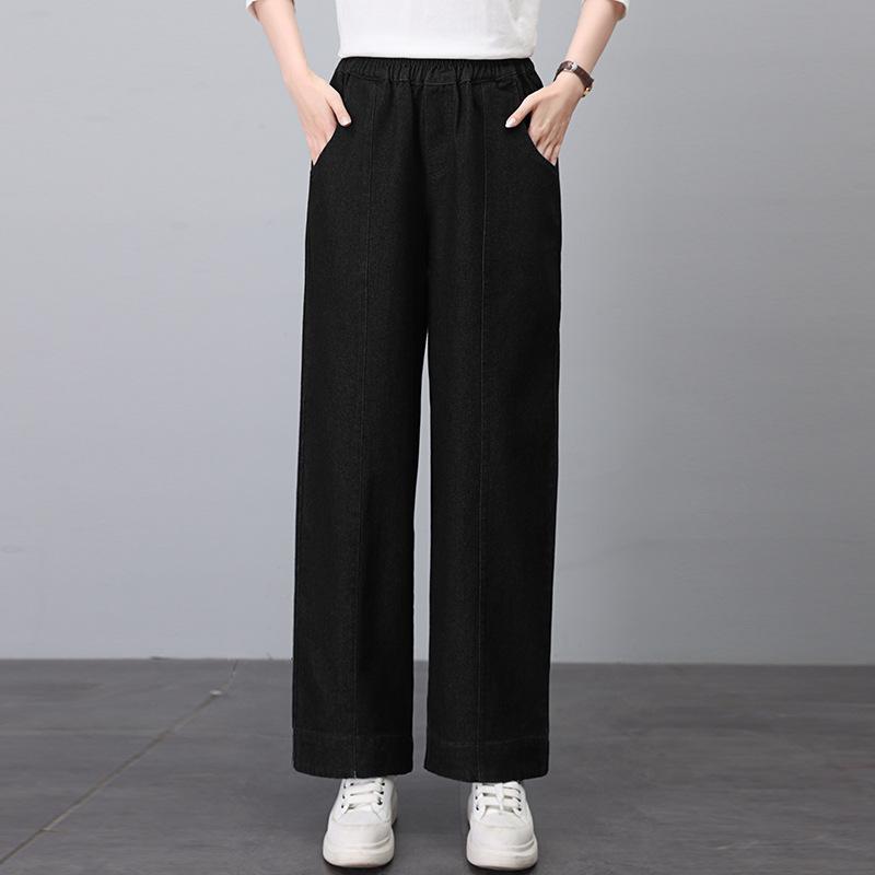 

Women s Straight-Leg Jeans - Spring & Autumn 2025: Fashionable Casual Loose Fit for Middle-Aged, Slimming Long Pants XXL (approx. 135-150 lbs) чёрный