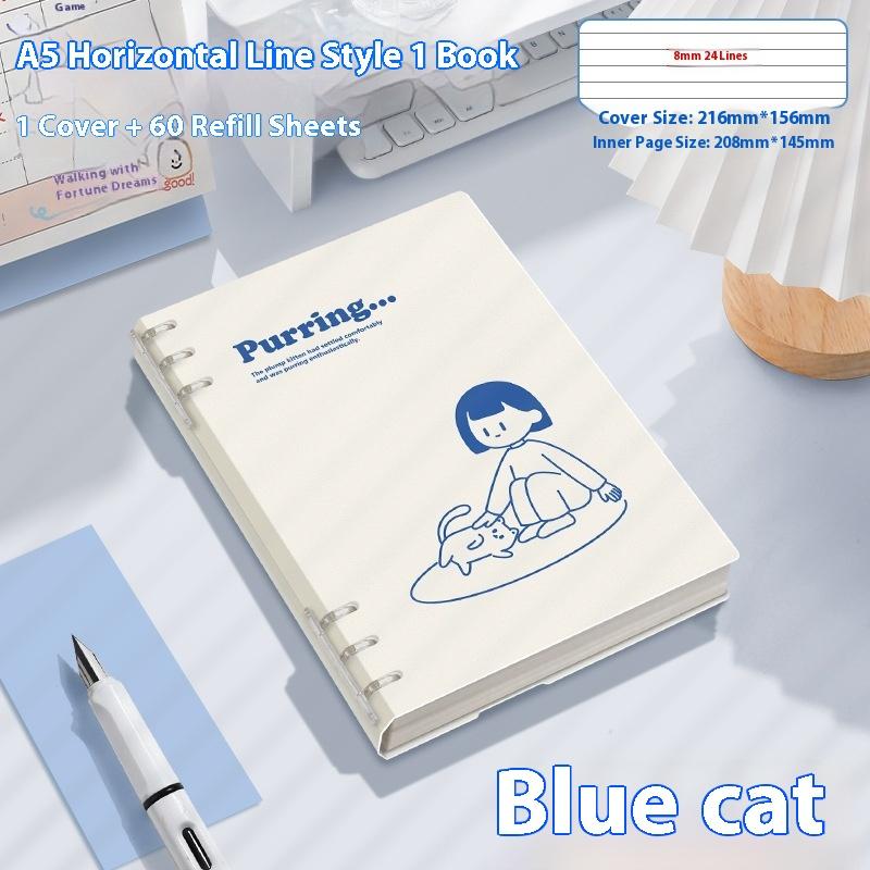 Notebook Loose-Leaf 60 Sheets/120 Pages A5/B5 Loose-Leaf Binder Notebook Puppy/Panda/Dinosaur/Capybara Horizontal Line