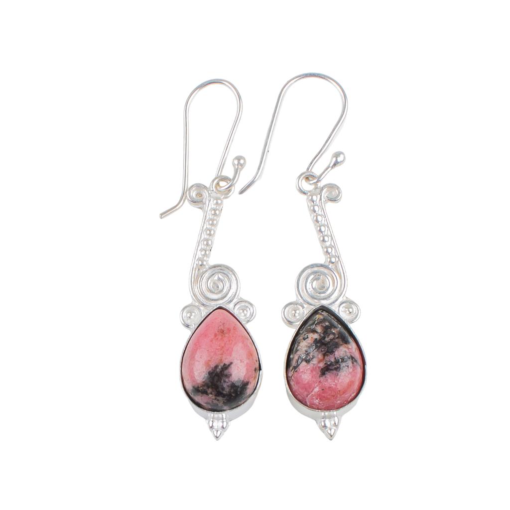 Genuine Black Rhodonite Gemstone 925 Sterling Silver Designer Jewelry Earrings EE-37-25