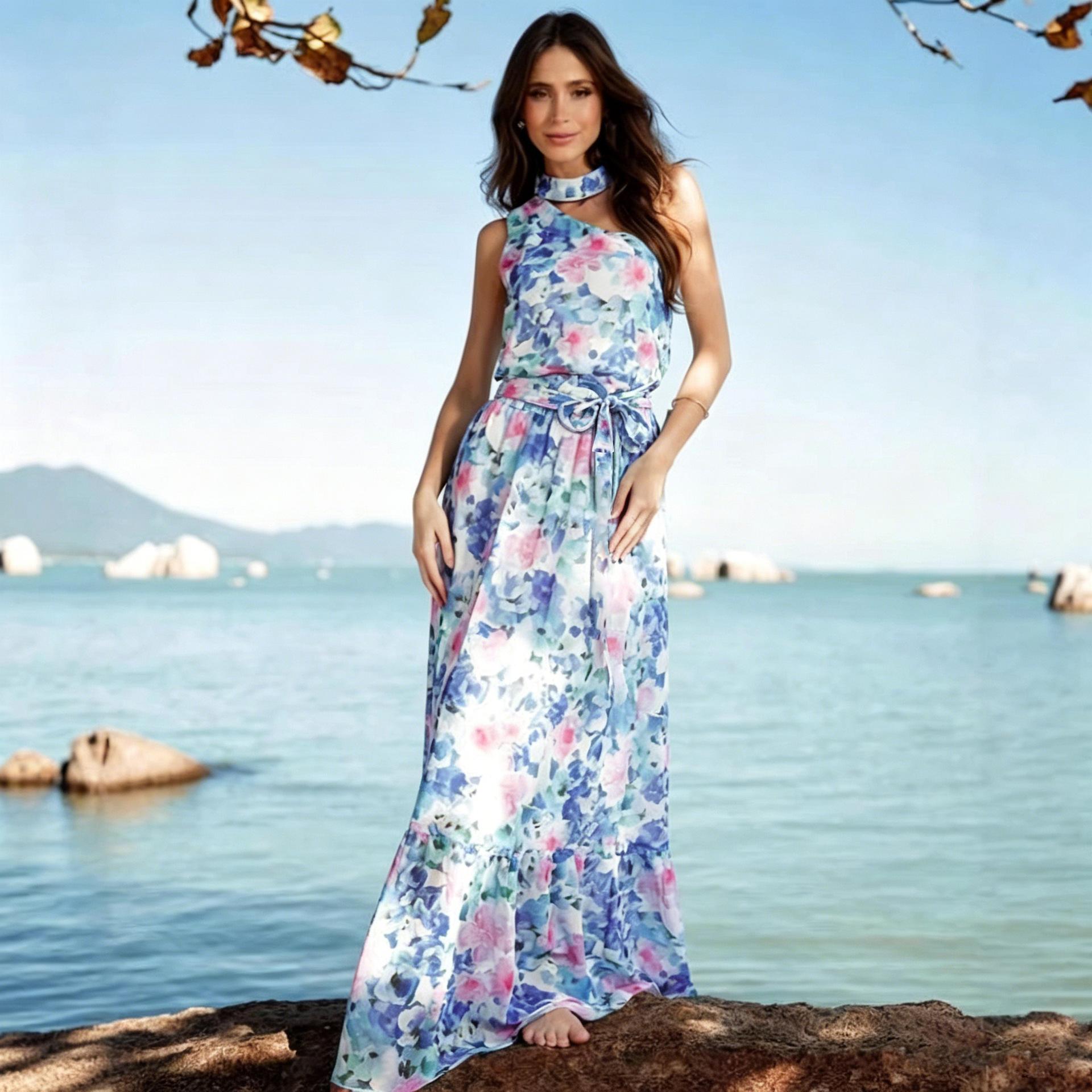 Cross-border Amazon independent station European and American women s clothing idyllic two-piece skirt bohemian vacation dress S