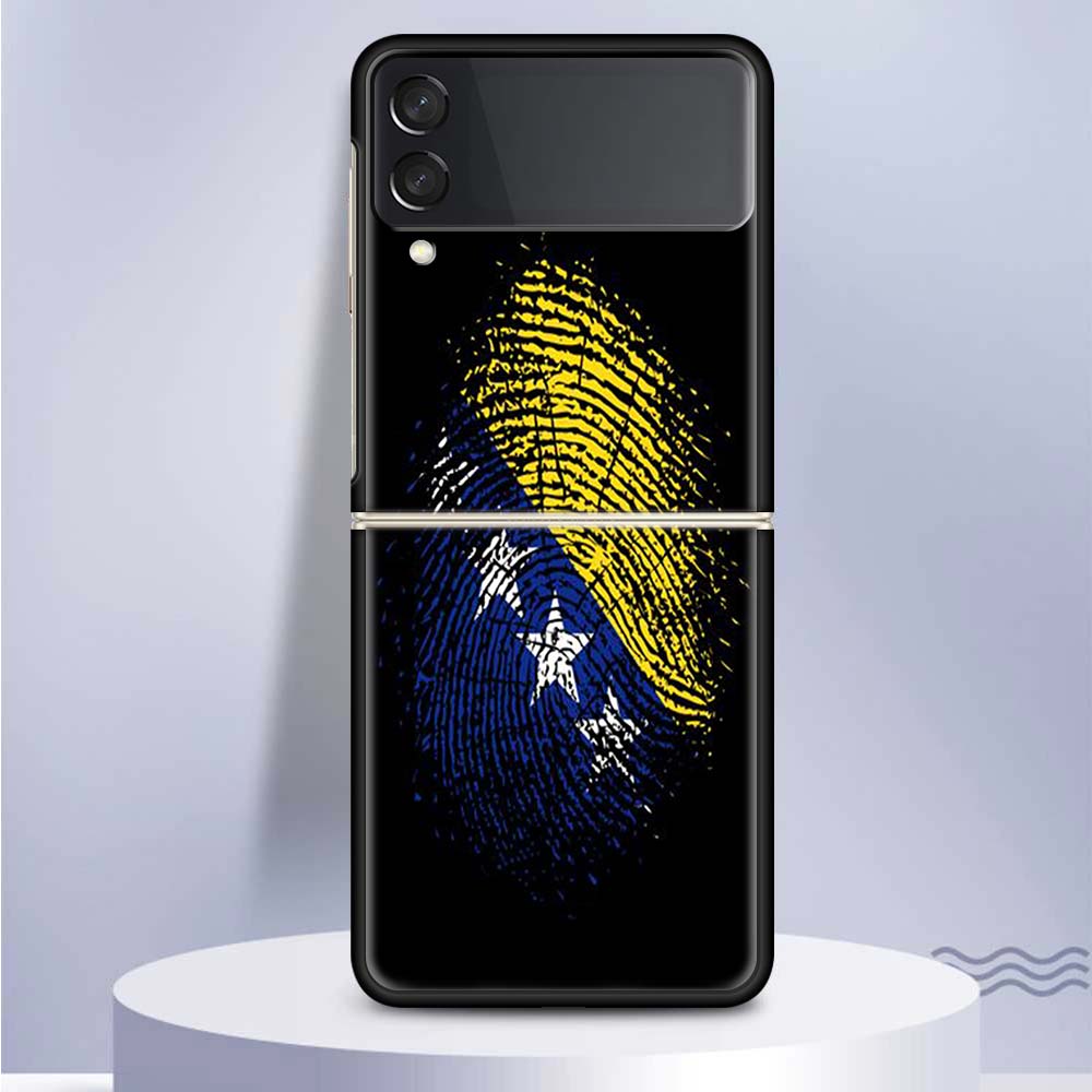 Bosnia And Herzegovina Flag For Samsung Galaxy Z Flip 5 4 3 5G Phone Case Black Hard Cover ZFlip 5 4 3 Luxury Shockproof Bumper