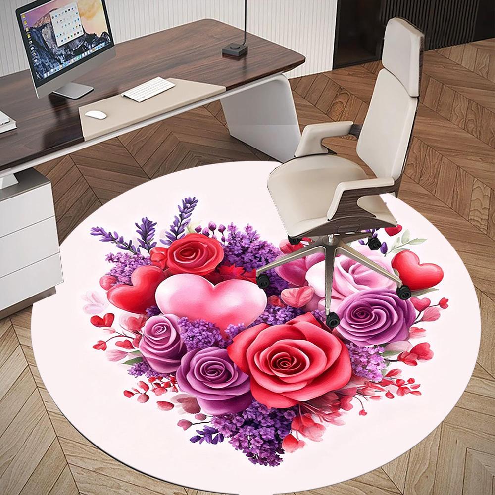1 st Hjärta Blommor Rund Stolmatta Kontorsmatta - Halkfri, Golvmatta för Kontor, Sovrum, Perfekt Heminredningspresent c0112029