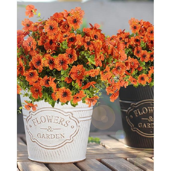 Artificial Flowers for Outdoors, 12 Bundles Fake White Flowers for Outdoor Planters, Faux Plants with Silk Flowers for Porch Decor Garden Patio Home